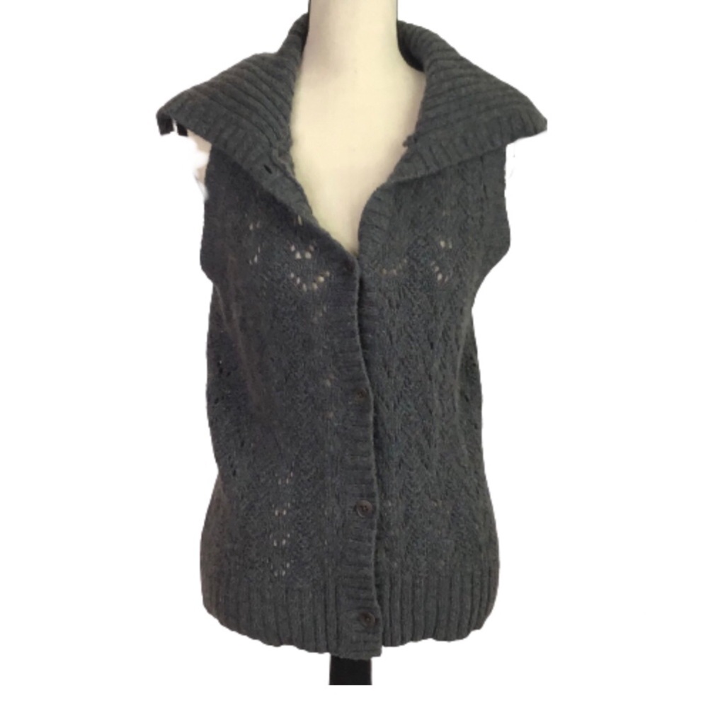 Talbots Gray Sleeveless Button Up Sweater Vest Large
